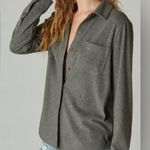 Lucky Brand  Cozy Knit Shirt Jacket Charcoal Heather Women’s Sz L Button Pockets Photo 0