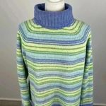 Carolyn Taylor  Blue & Green Striped Turtleneck Sweater Size Large Photo 1