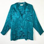 Vintage Victoria’s Secret Gold Label Teal Jacquard Floral Button Up Pajama Shirt Blue Size M Photo 0