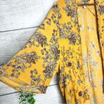 Patrons of Peace  Mustard Yellow Boho Floral Kimono Shawl Cover-Up Top Size Small Photo 3