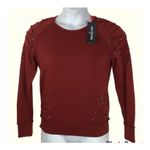 True Religion  NWT Ox Blood Distressed Studded Boyfriend Sweatshirt XS Photo 1