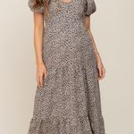 Ivory Floral Puff Sleeve Maxi Dress Gray Size L Photo 0