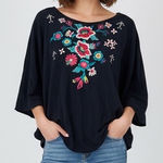 JW Los Angeles Johnny Was Black Embroidered Floral Birds Poncho Top Size S Photo 0