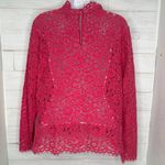 J.Crew NWOT Scalloped Eyelet Lace Mock Neck Fringe Hem Blouse in Pink Size 14 Photo 0