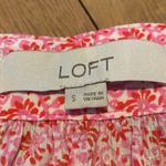 Loft  Cotton Shimmer Puff Sleeve Square Neck Top Blouse Pink White Gold Sz SMALL Photo 1