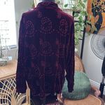 ECI New York Oxblood Velvet Silk Blend Eyelet Detail Scallop Hem Button Up Top Photo 1