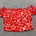 SheIn Red Off the Shoulder Heart Print Crop Top Photo 0