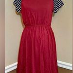 Sweet Claire Burgundy Navy & White Striped Short Sleeve ModCloth Dress by Medium Photo 1