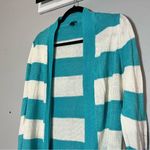 Talbots Linen Striped Bright Blue White Women's Cardigan Sweater Size Large Photo 0