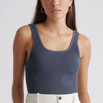 Quince  Cropped Square Neck Ribbed Knit Tank in Blue Gray Size Medium Photo 0