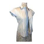 C.J Laing button down white short sleeved blouse / shirt with blue trim size 4 Photo 9