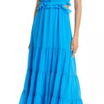 AQUA Auqua Brand women's Blue tiered Ruffle Maxi dress w waist cut outs sz medium Photo 0