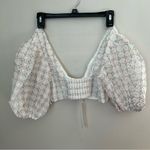 For Love & Lemons Crop Top Denise White Multicolor Eyelet Embroidery Puff Sleeve Photo 5