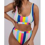 TAKE ME AWAY SWIMSUIT Womens size small striped bikini 2 piece swimsuit colorful Pink Photo 1