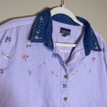 Women's Button Up Novelty Ditsy Floral Embroidered Contrast Denim Collar Cottage Purple Size undefined Photo 5