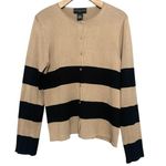 August Silk Women’s Size M Black Camel Tan Striped Silk Knit Sweater Cardigan Photo 0