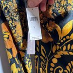 Anthropologie By Long Sleeve Printed Velvet Mini Dress Black Yellow Motif S NWT Photo 3