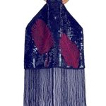 Vintage 90s Fringe Beaded Sequin Feather Bamboo Handle Bag, Burgundy Black Photo 0