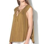 Free People  Olive Green Back in Town V-neck Tie Oversized Boho Tank Top XS Photo 0