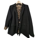 JODIFL  Plus Black Blazer Leopard Print Lining Size 2x Roll Sleeve Lepoard Cuff Photo 1
