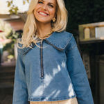 Denim Long Sleeve Top Blue Size L Photo 0