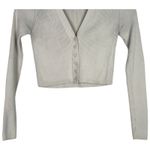 ZARA Cropped V Neck Long Sleeve Fitted Ribbed Knit Button Down Sweater XS Beige Photo 2