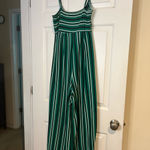 No Comment  Wide Leg Green Striped Jumpsuit Adjustable Straps Photo 4