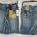 Unif Deadstock Vintage Y2K 2000s midi blue jean raw hem fringe denim skirt sz 29 NWT Photo 1