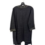 Vtg ANGEL II Black Linen Kaftan Jacket Embroidered w/ turquoise stones Women's M Size M Photo 2