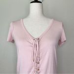 American Eagle  Pink Lace Up Short Sleeves Top Photo 2