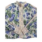 Anthropologie  Especia Lace Button Front‎ Marigold Top Blue Motif Size Small Photo 8