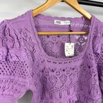 ZARA Pointelle Knit Lilac Top Size Small Photo 1