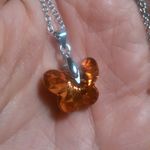 Orange Color Austrian Crystal Butterfly Brass Pendant Stainless Steel Necklace Photo 9