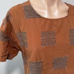 Roolee  Wallace Button Back Patchworck Brown Short Sleeve Top Shirt Small Fall Photo 3