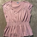 Old Navy  Blouse Womens XL Pink Cap Sleeve Vneck Smocked Gartered Shirt Casual Photo 0