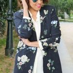 ZARA Floral Print Blazer Blue Floral Open Front Long Sleeve Shoulder Pads XSmall Photo 0