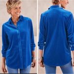 Soft Surroundings  Shirt 36031 royal blue velour button up L Photo 1