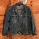 DKNY AMAZING VINTAGE BLUE DARK WASH JEANS LOGO SPELLOUT GRAPHIC BUTTON UP DENIM JACKET Photo 2