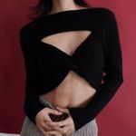 Urban Outfitters Black  Tayla twist front crop sweater Size Medium Photo 1