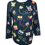 Vintage Michaell Simon lite vintage embroidered butterfly cardigan Cotton small Black Photo 0