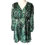 Alice + Olivia Rita Green Black Snake Print V-Neck Long Sleeve Mini Dress Sz 10 Photo 1