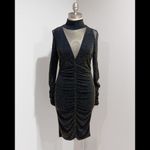 Venus  Women's Shimmer Black /Gold Long Sleeve Ruched Party Cocktail Dress Size M Photo 1