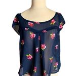 Hollister Dark Blue & Red Floral Sheer Blouse Size Medium Photo 2