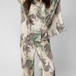 Nasty Gal Womens Satin Leopard Oversized Pajama Long Sleeve Pants Set Large Photo 0