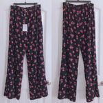 WAYF Pants Black Pink Petal Floral Wide Leg High-Waist Size XL NWT Photo 7