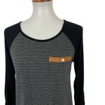 Staccato  Black Gray Striped Long Sleeve Top Pocket Detail Small Photo 1