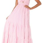 Pink checked cross over halter neck maxi dress Photo 0