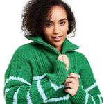 La Ligne Sweater x Target XL Quarter Zip Striped Cable Knit Green Light Blue NWT Photo 2