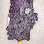 Vintage Lillie Rubin black sequin beaded floral ruffle long sleeve formal dress Photo 8