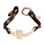 Rhinestone Sideways Cross Black Leather Bracelet Snap Closure 6.5" 7" NEW Silver Photo 3